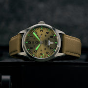 Islander Mitchel "DAY-T" Automatic Field Watch with Champagne Dial and Day-Date Display #ISL-188 lume