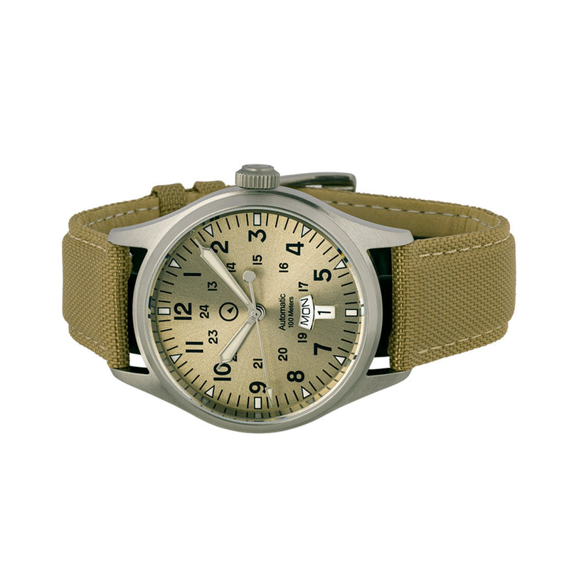 Islander Mitchel "DAY-T" Automatic Field Watch with Champagne Dial and Day-Date Display #ISL-188 side