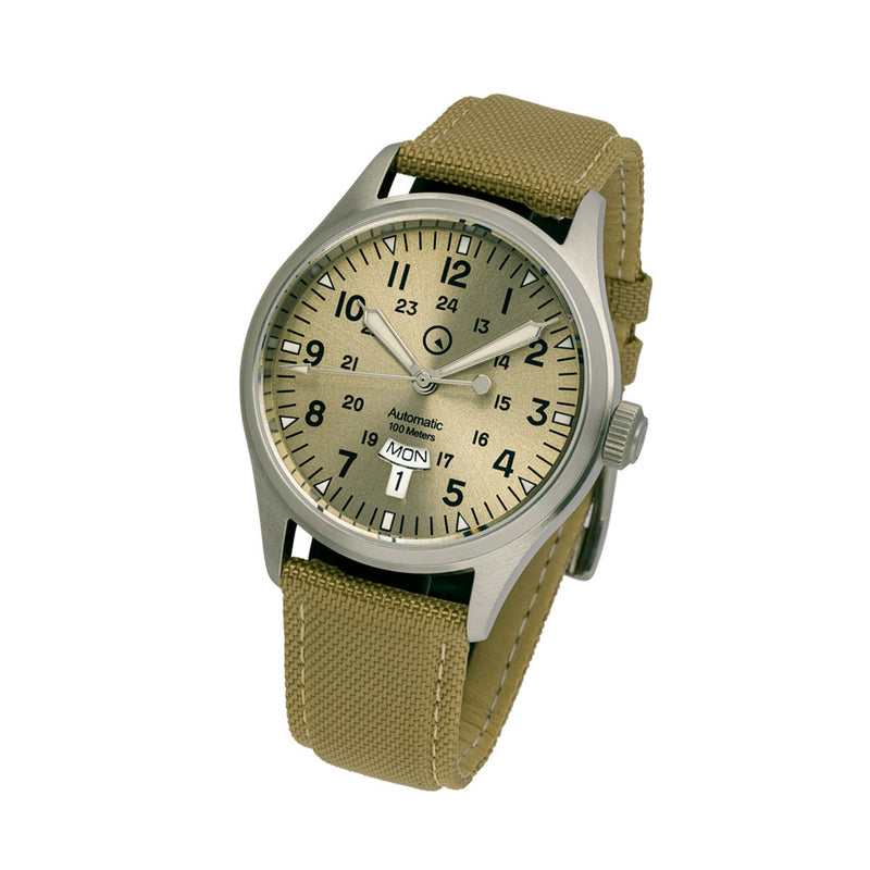 Islander Mitchel "DAY-T" Automatic Field Watch with Champagne Dial and Day-Date Display #ISL-188 tilt