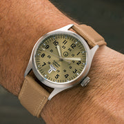 Islander Mitchel "DAY-T" Automatic Field Watch with Champagne Dial and Day-Date Display #ISL-188 wrist