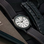 Islander Mitchel Automatic Field Watch with DLC Case and White Dial #ISL-189 lifestyle