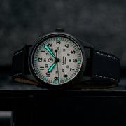 Islander Mitchel Automatic Field Watch with DLC Case and White Dial #ISL-189 lume
