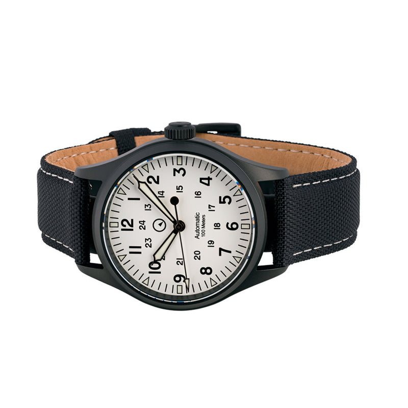 Islander Mitchel Automatic Field Watch with DLC Case and White Dial #ISL-189 side