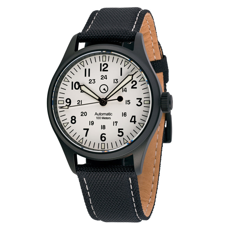 Islander Mitchel Automatic Field Watch with DLC Case and White Dial #ISL-189 zoom
