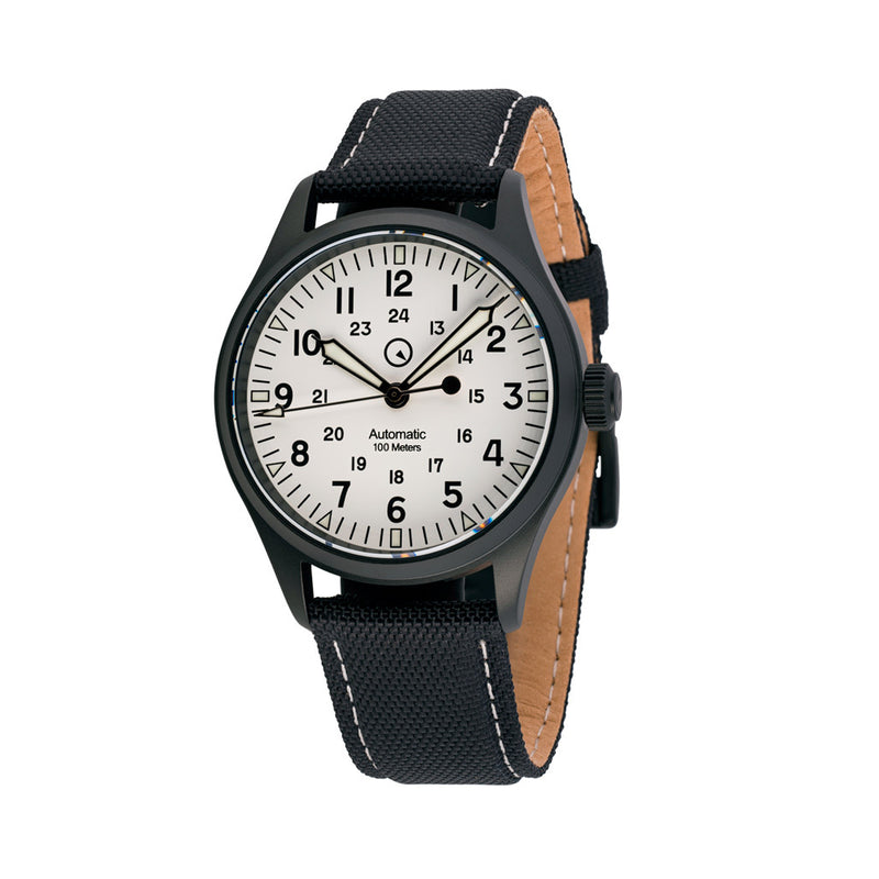 Islander Mitchel Automatic Field Watch with DLC Case and White Dial #ISL-189