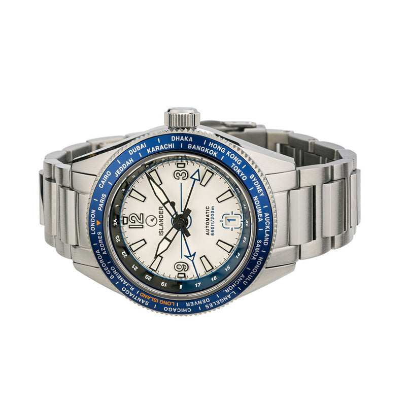 Islander Calabro GMT World Time Automatic Watch with White Dial #ISL-190 side