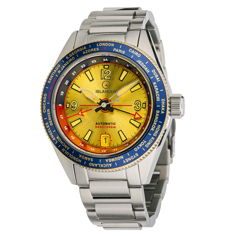 Islander Calabro GMT World Time Automatic Watch with Gold Dial #ISL-191 zoom