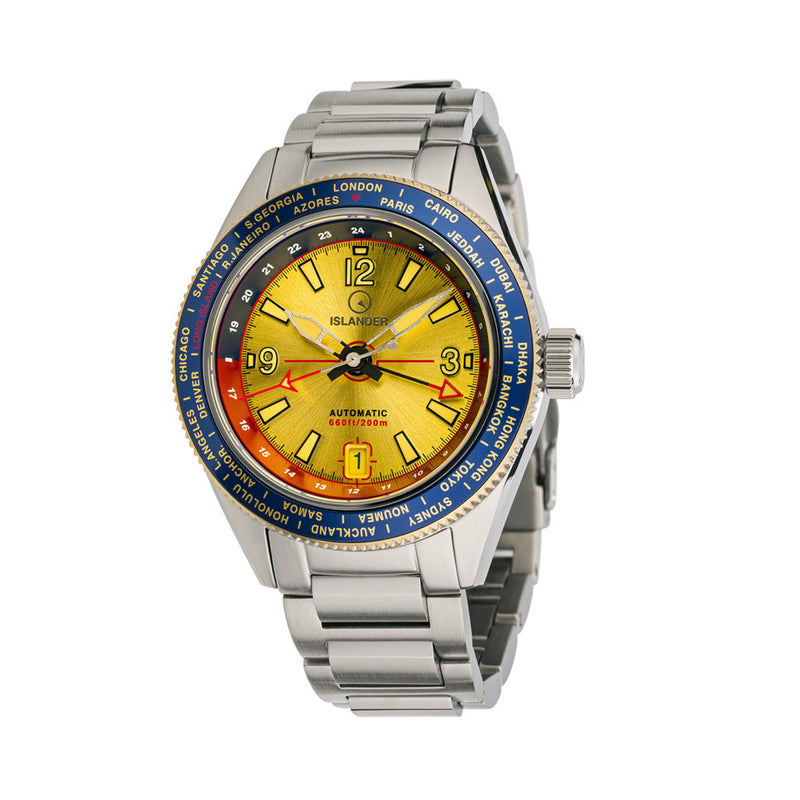 Islander Calabro GMT World Time Automatic Watch with Gold Dial #ISL-191