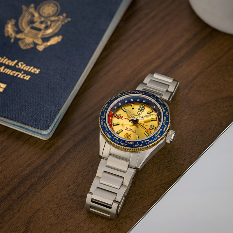 Islander Calabro GMT World Time Automatic Watch with Gold Dial #ISL-191 lifestyle