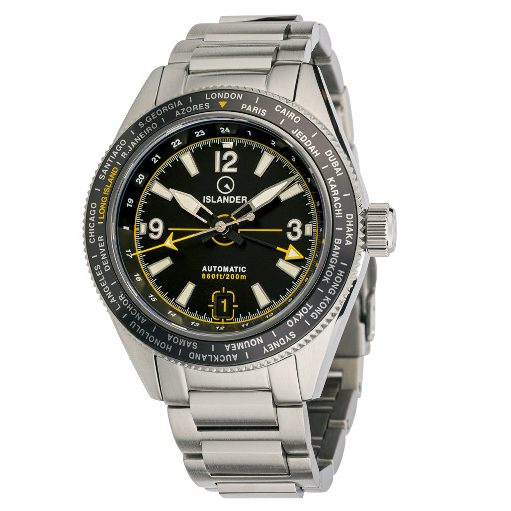 Islander Calabro GMT World Time Automatic Watch with Black Dial