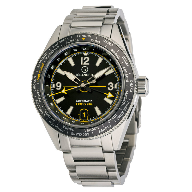 Islander Calabro GMT World Time Automatic Watch with Black Dial #ISL-192 zoom