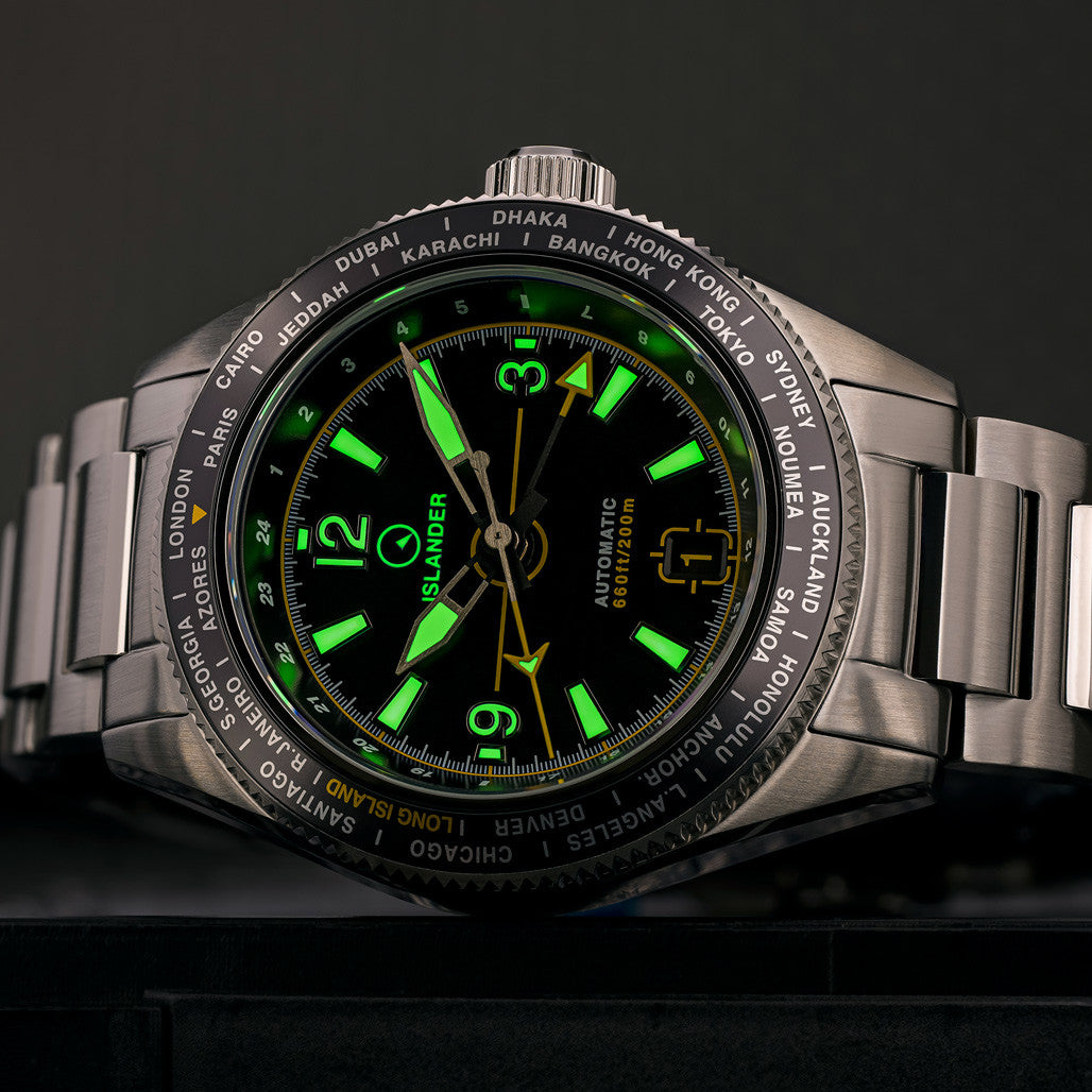 Islander Calabro GMT World Time Automatic Watch with Black Dial