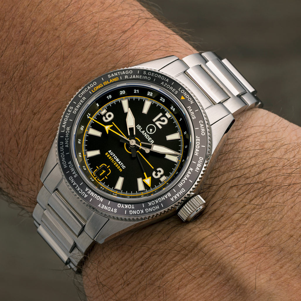Islander Calabro GMT World Time Automatic Watch with Black Dial