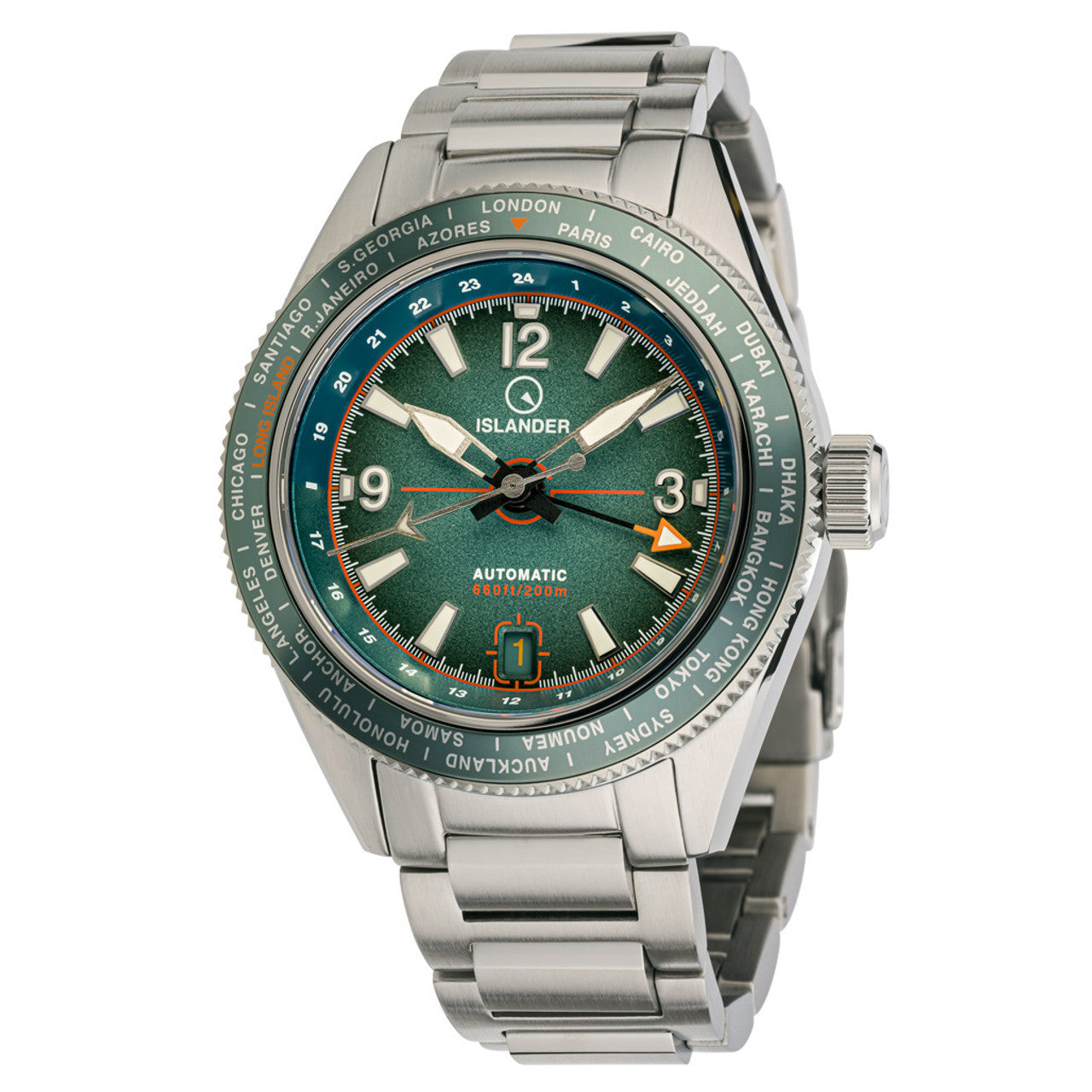 Islander Calabro GMT World Time Automatic Watch with Green Dial