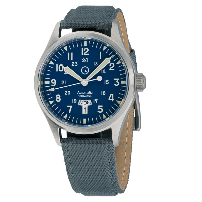 Islander Mitchel "DAY-T" Automatic Field Watch with Blue Dial and Day-Date Display #ISL-194 zoom