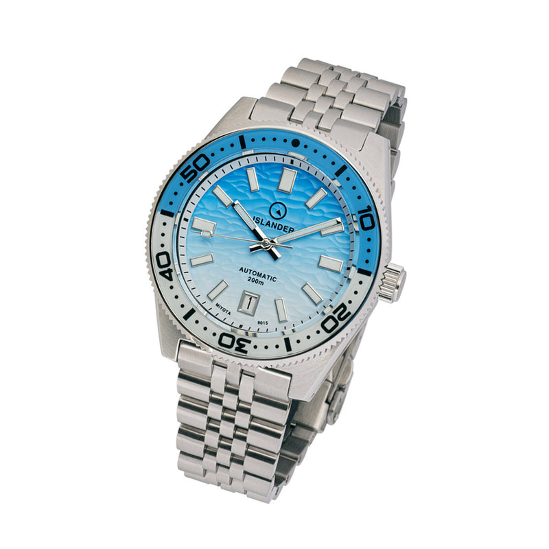 Islander Northport Hi-Beat Automatic Dive Watch with Ocean Blue and White Ripple Dial #ISL-195 tilt