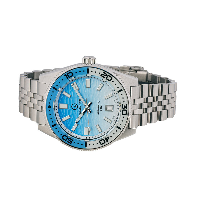Islander Northport Hi-Beat Automatic Dive Watch with Ocean Blue and White Ripple Dial #ISL-195 side