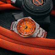 Islander Northport "Fireball" Hi-Beat Automatic Dive Watch with Sunset Orange Dial #ISL-196 lifestyle