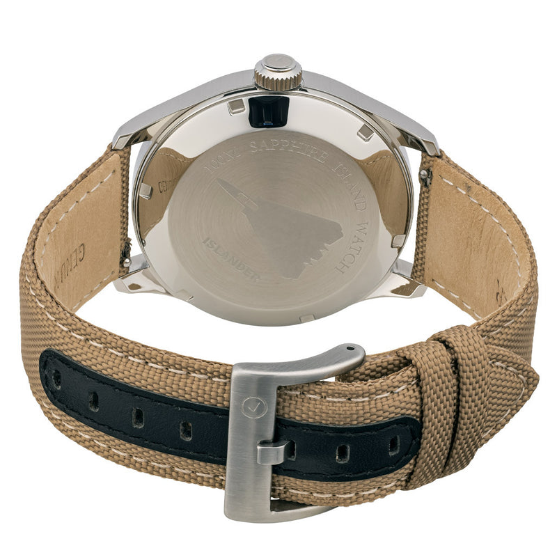 Islander 42mm "DAY-T" Automatic Field Watch with White Dial and Day-Date Display #ISL-198 back