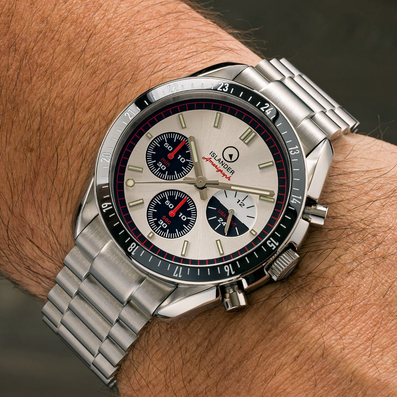 Islander Bethpage Amerigraph with Brushed Silver Dial and Chronograph Function #ISL-200 wrist