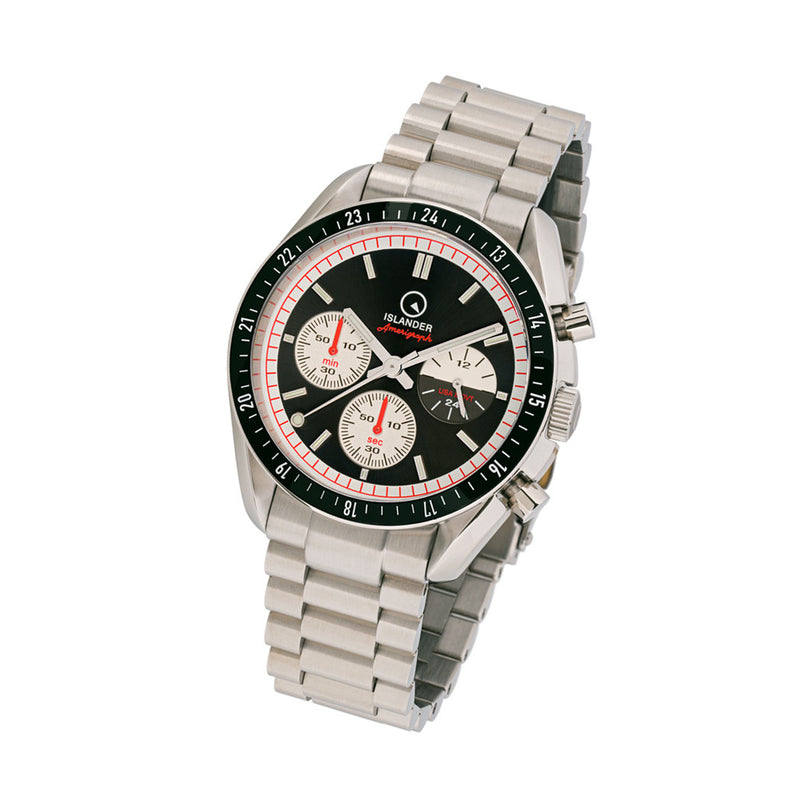 Islander Bethpage Amerigraph with Brushed Black Dial and Chronograph Function #ISL-201 tilt