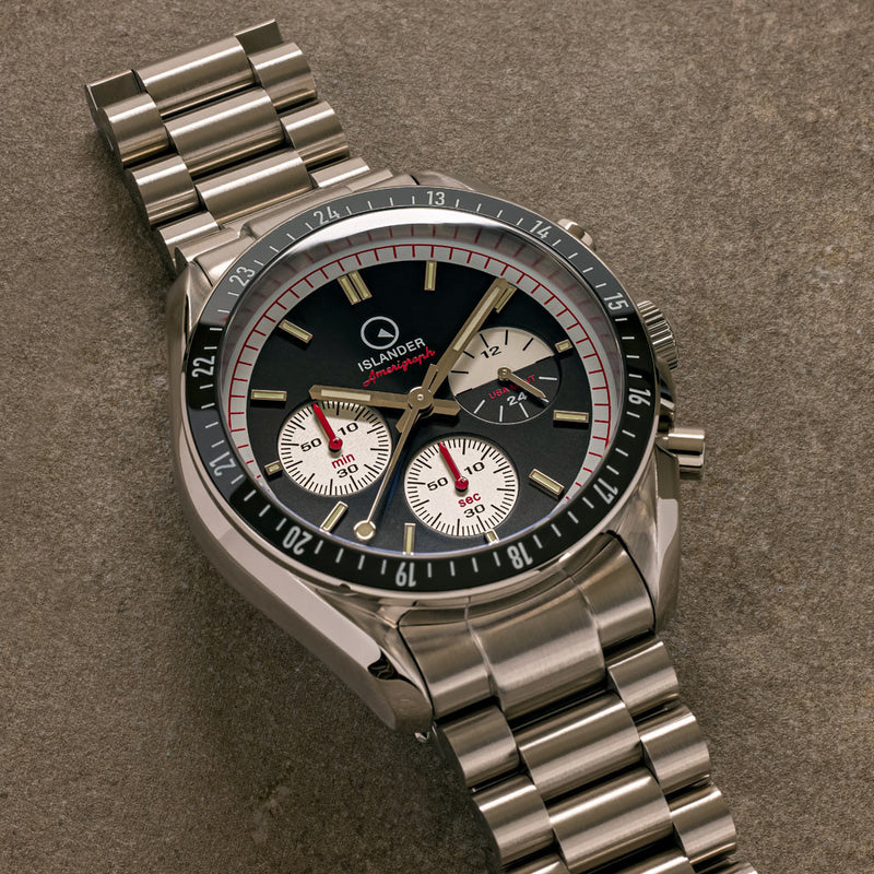 Islander Bethpage Amerigraph with Brushed Black Dial and Chronograph Function #ISL-201 lifestyle