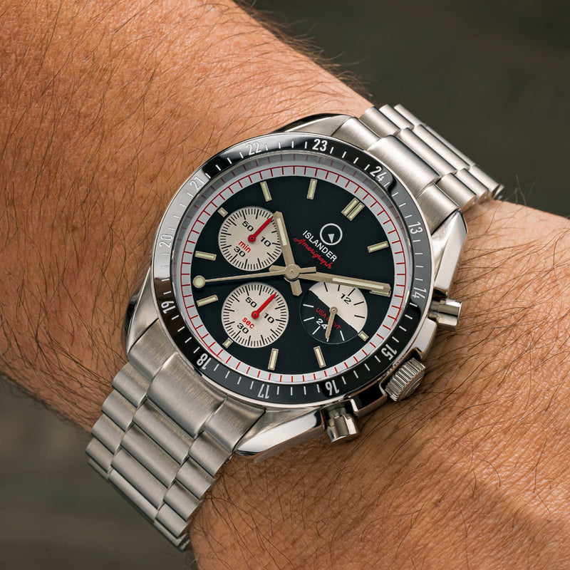 Islander Bethpage Amerigraph with Brushed Black Dial and Chronograph Function #ISL-201 wrist