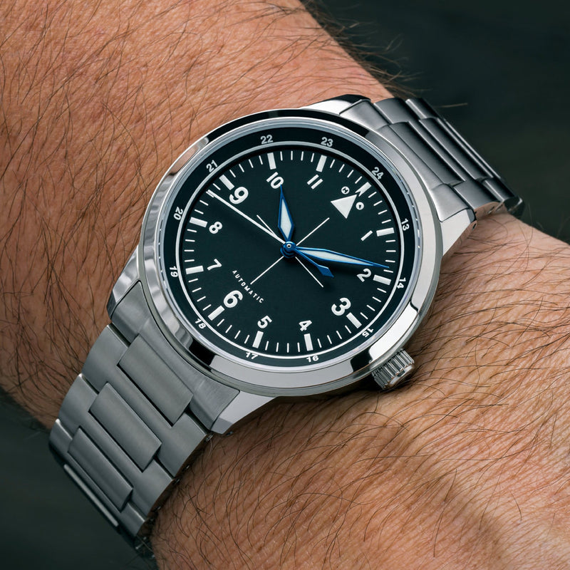 Islander x Hemel Hawkeye 39mm Modern Flieger with Black Dial #ISL-203 wrist