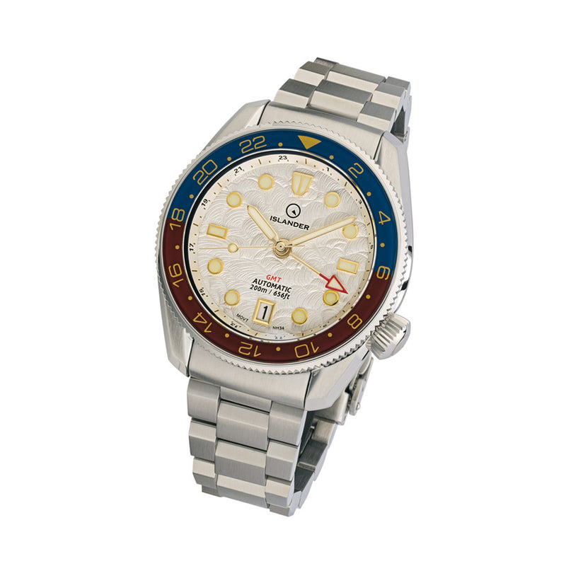 Islander JFK Automatic GMT Watch with White Cloud Dial and Pepsi Bezel #ISL-206