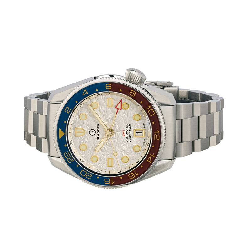 Islander JFK Automatic GMT Watch with White Cloud Dial and Pepsi Bezel #ISL-206
