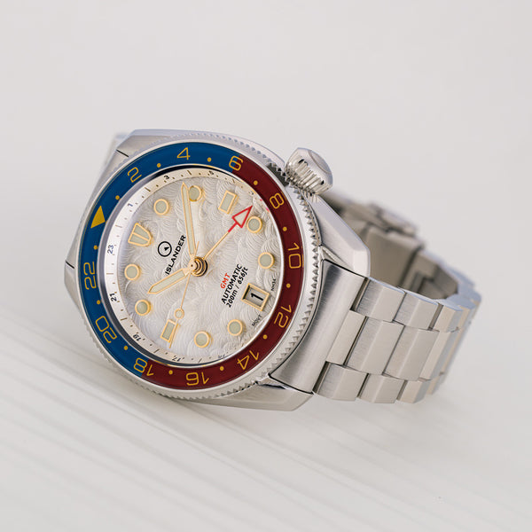 Islander JFK Automatic GMT Watch with White Cloud Dial and Pepsi Bezel #ISL-206