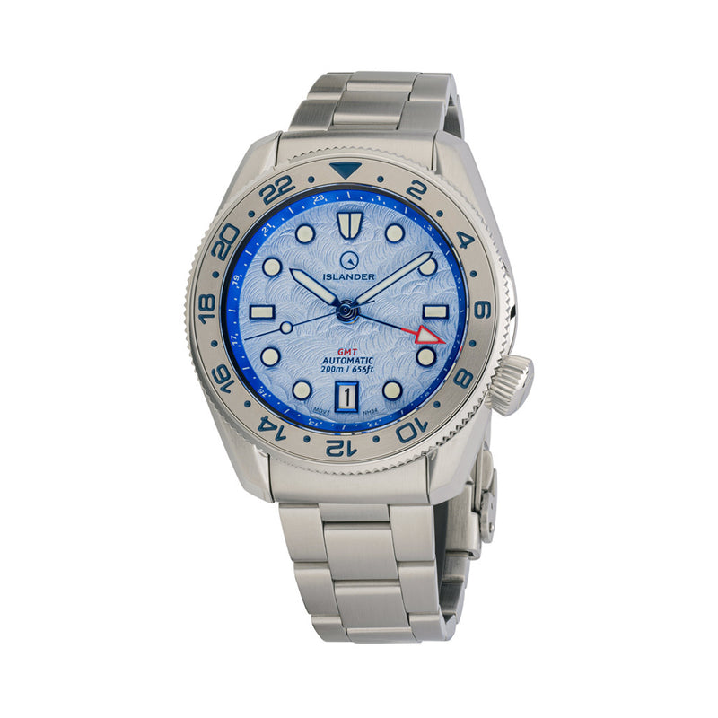 Islander JFK Automatic GMT Watch with Blue Cloud Dial and Steel Bezel #ISL-207