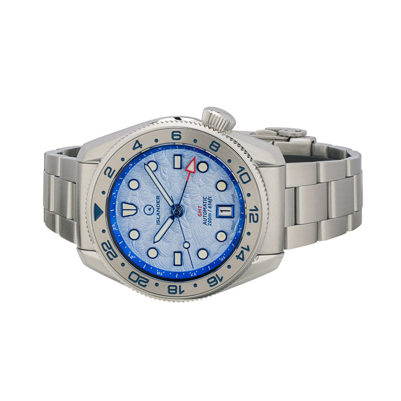 Islander JFK Automatic GMT Watch with Blue Cloud Dial and Steel Bezel #ISL-207