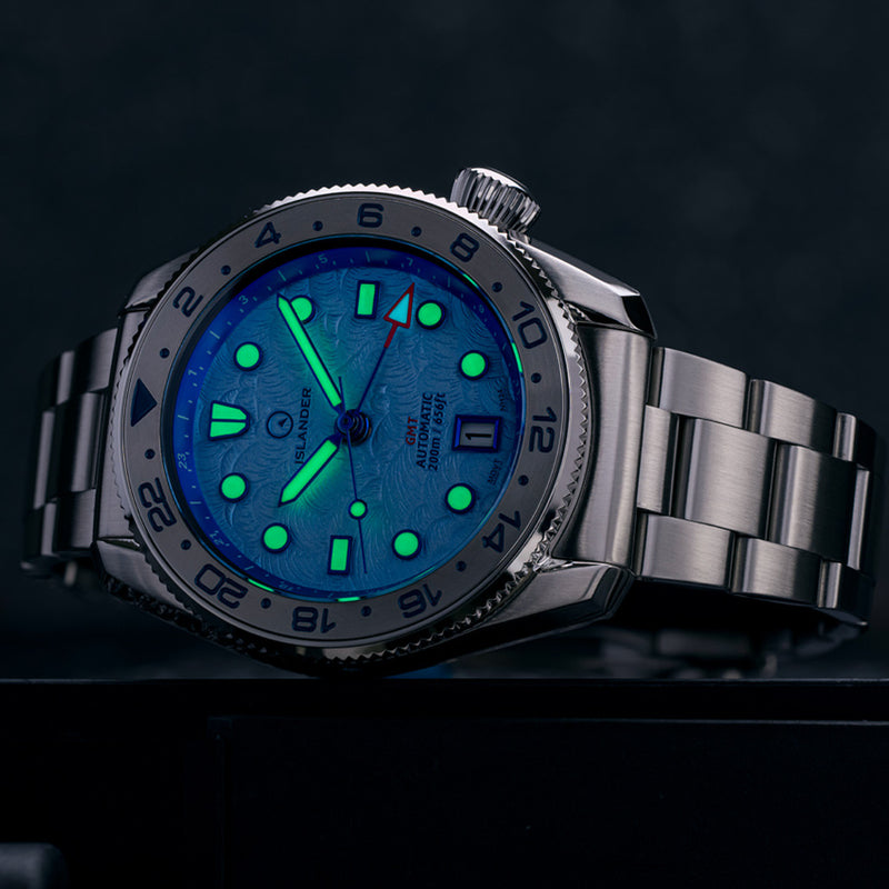 Islander JFK Automatic GMT Watch with Blue Cloud Dial and Steel Bezel #ISL-207