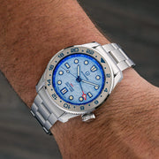 Islander JFK Automatic GMT Watch with Blue Cloud Dial and Steel Bezel #ISL-207