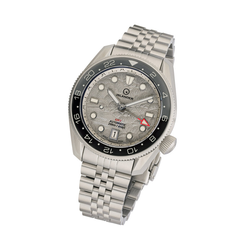 Islander JFK Automatic GMT Watch with Grey Cloud Dial and Dual Color Bezel #ISL-208