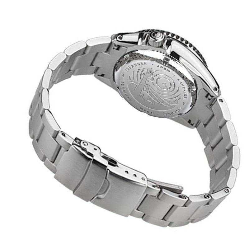 Islander 38mm Automatic Dive Watch with Solid-Link Bracelet, AR Sapphire Crystal, and Luminous Dual-Time Ceramic Bezel Insert #ISL-20