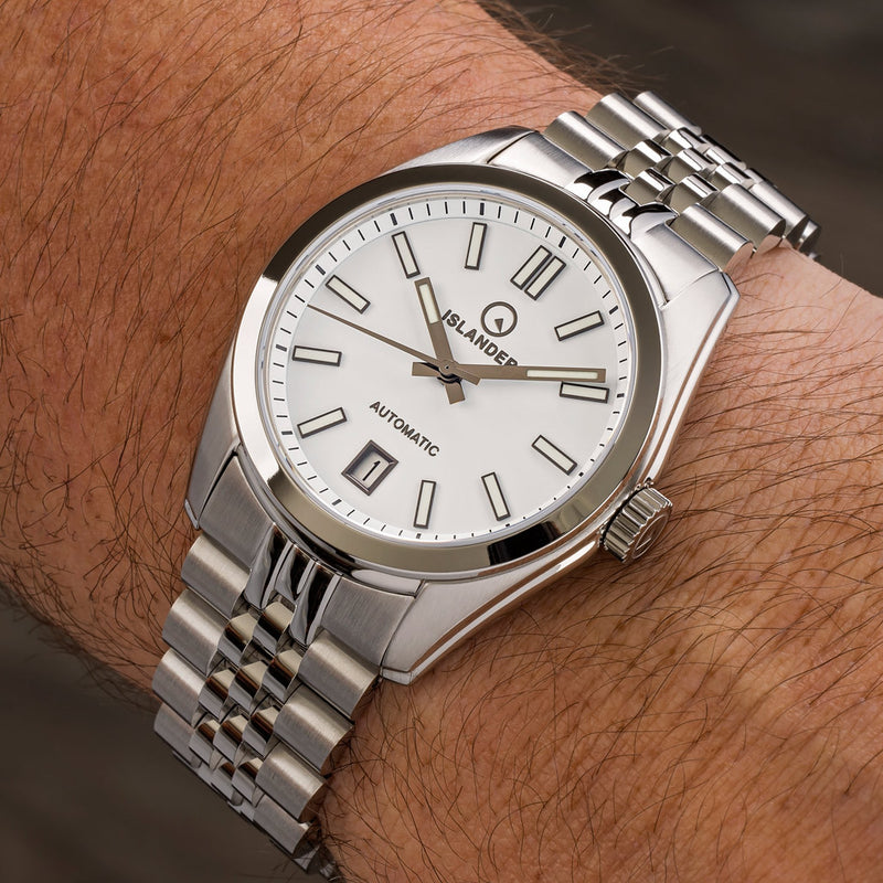 Islander Brookville Hi-Beat Automatic Dress Watch with White Dial #ISL-210 wrist