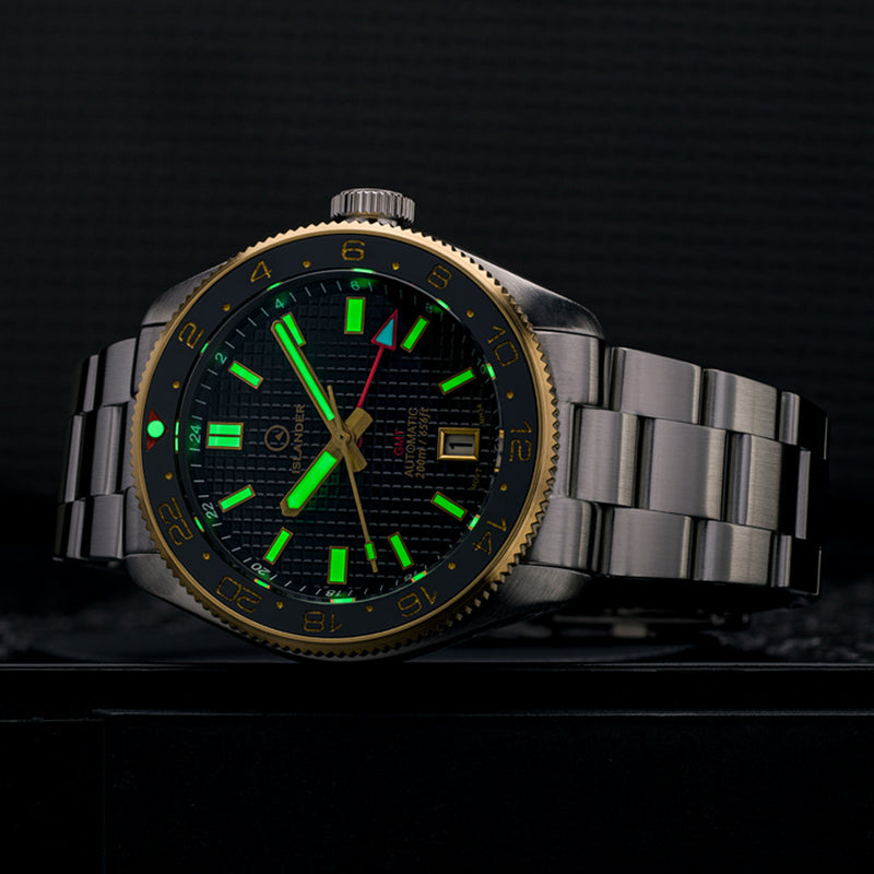 Islander Automatic GMT Dive Watch with Black Waffle Dial #ISL-213