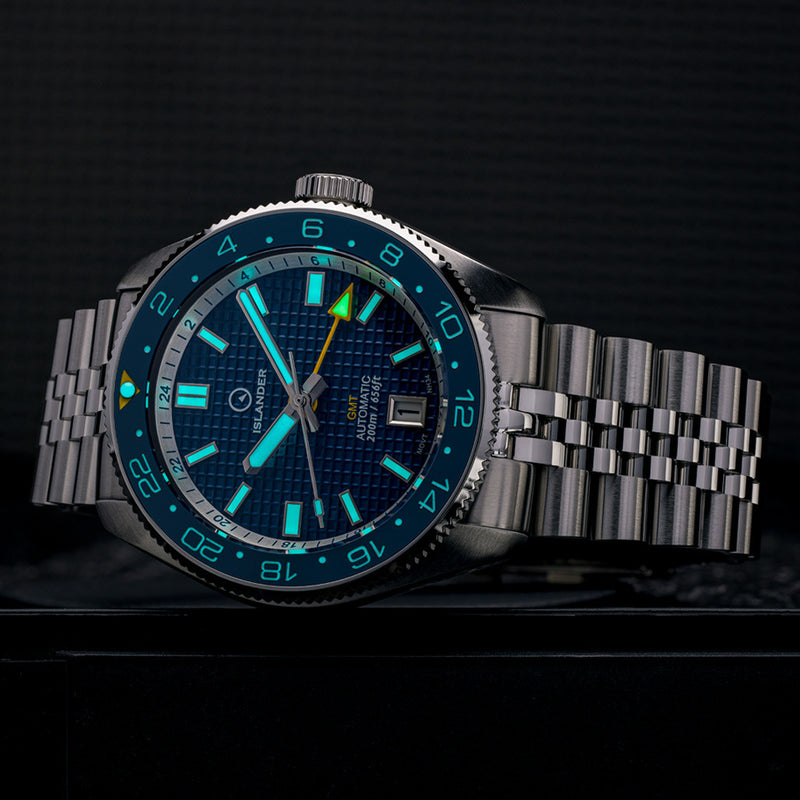Islander Automatic GMT Dive Watch with Blue Waffle Dial #ISL-214