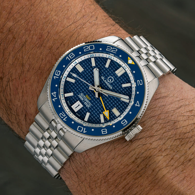 Islander Automatic GMT Dive Watch with Blue Waffle Dial #ISL-214