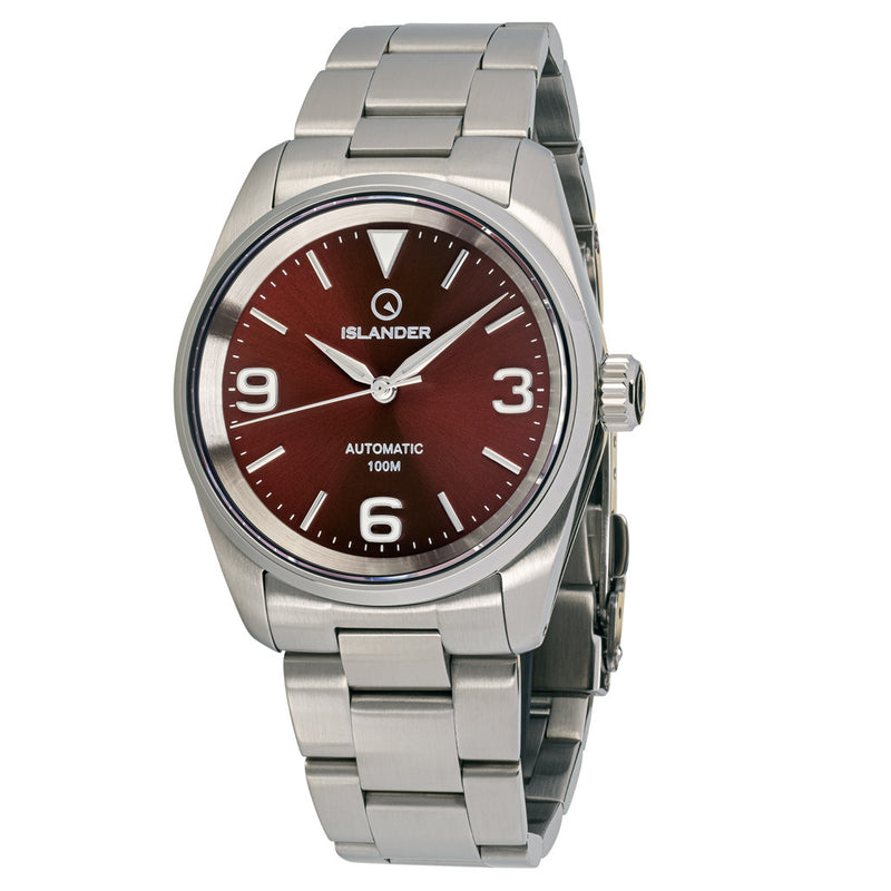 Islander Manhasset 36mm Automatic Watch with Sunburst Maroon Dial #ISL-216 zoom