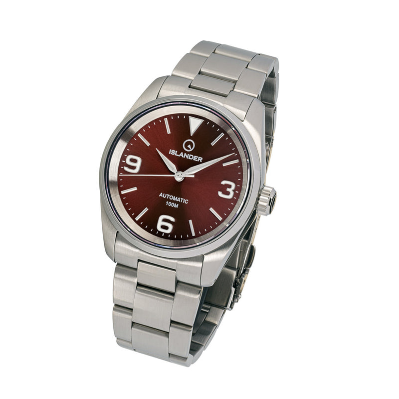 Islander Manhasset 36mm Automatic Watch with Sunburst Maroon Dial #ISL-216 tilt
