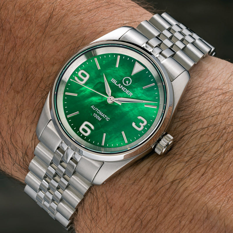 Islander Manhasset 36mm Automatic Watch with Green Mother of Pearl Dial #ISL-217 wrist