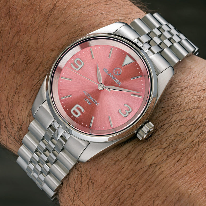 Islander Manhasset 36mm Automatic Watch with Sunburst Pink Dial #ISL-218 wrist