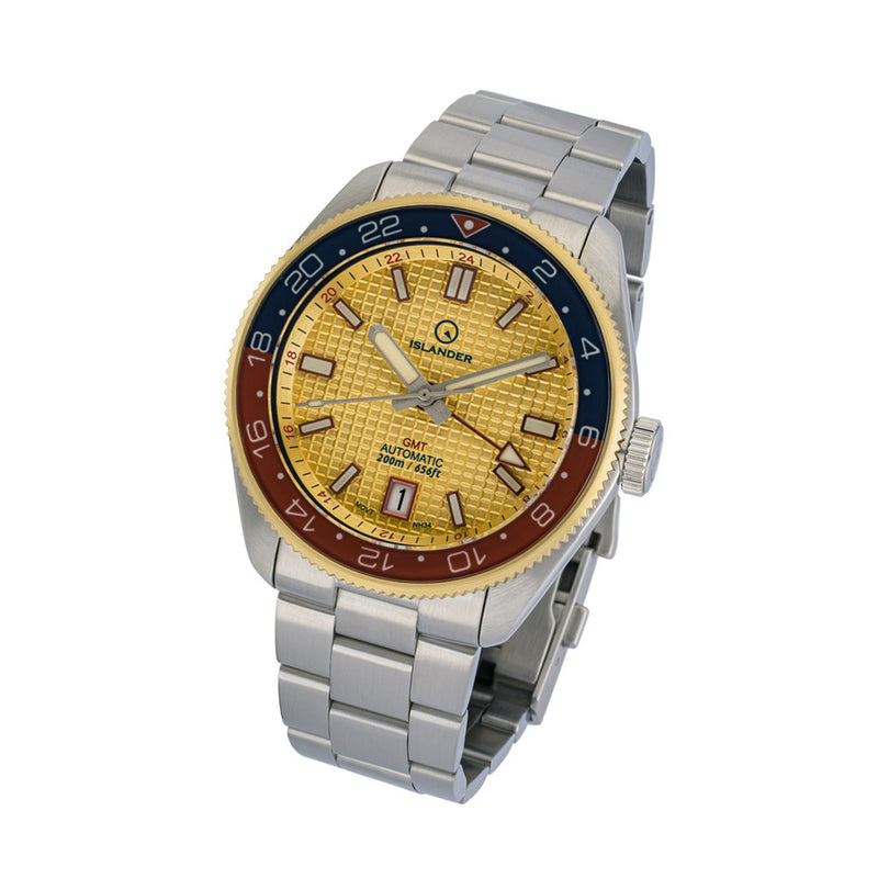 Islander Automatic GMT Dive Watch with Gold Waffle Dial #ISL-225