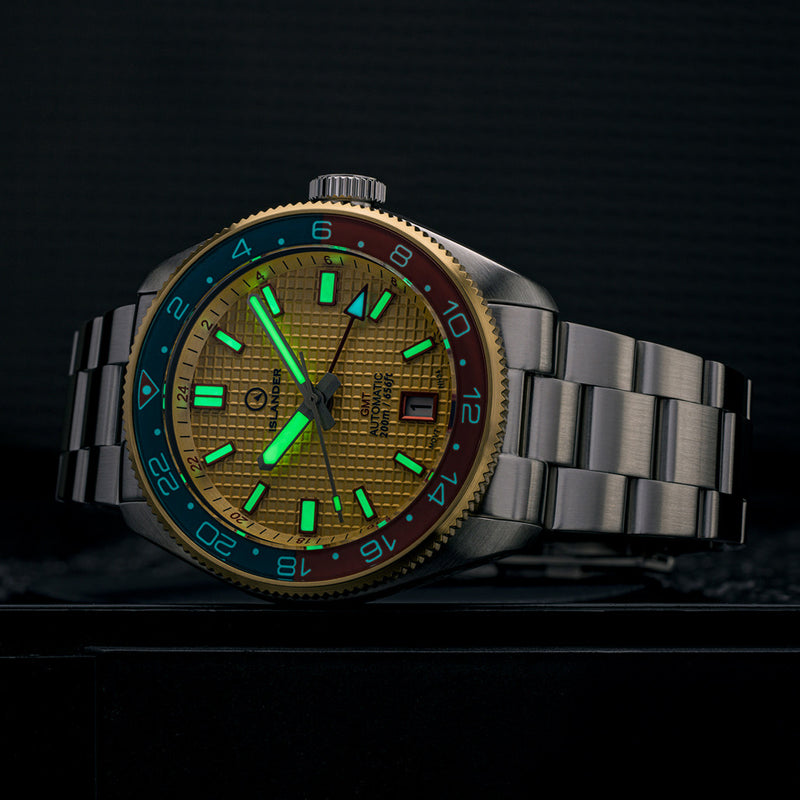 Islander Automatic GMT Dive Watch with Gold Waffle Dial #ISL-225