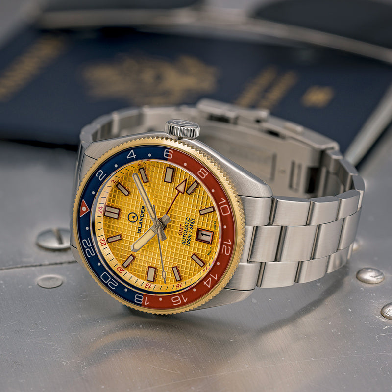 Islander Automatic GMT Dive Watch with Gold Waffle Dial #ISL-225