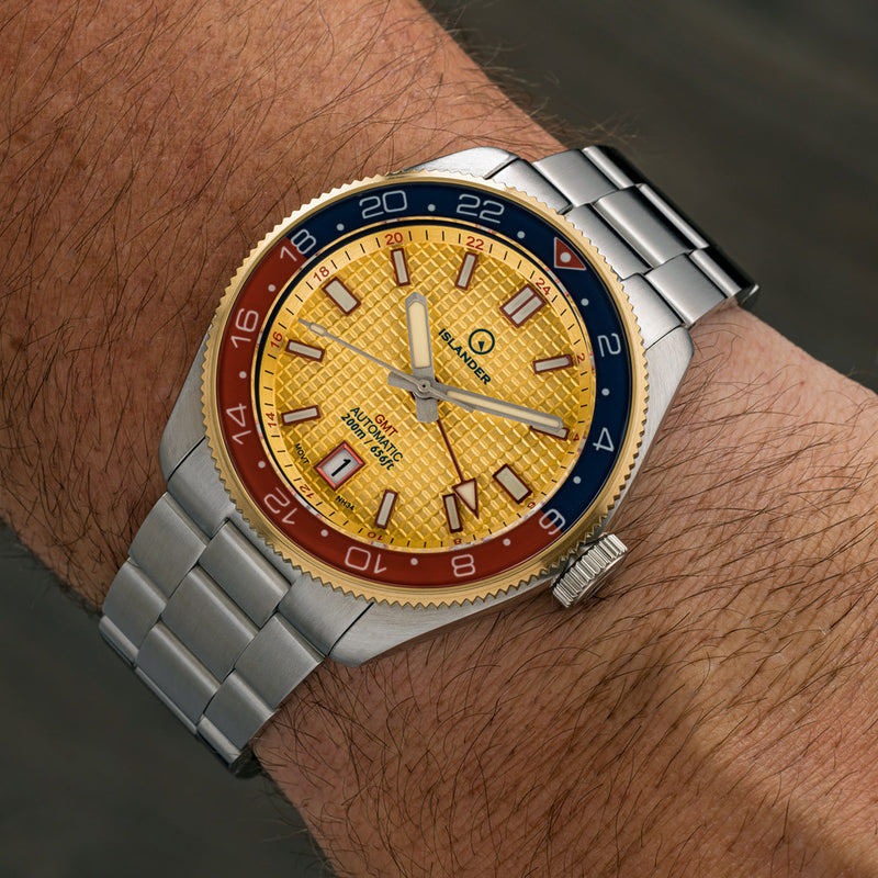 Islander Automatic GMT Dive Watch with Gold Waffle Dial #ISL-225