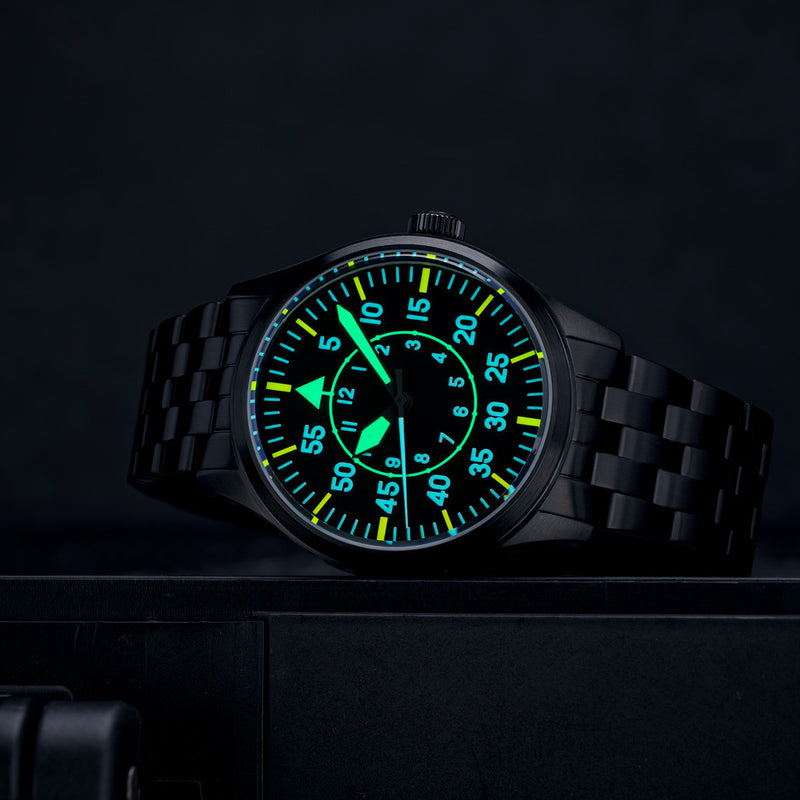 Islander 39mm Black IP Pilot Watch with Black Dial #ISL-229